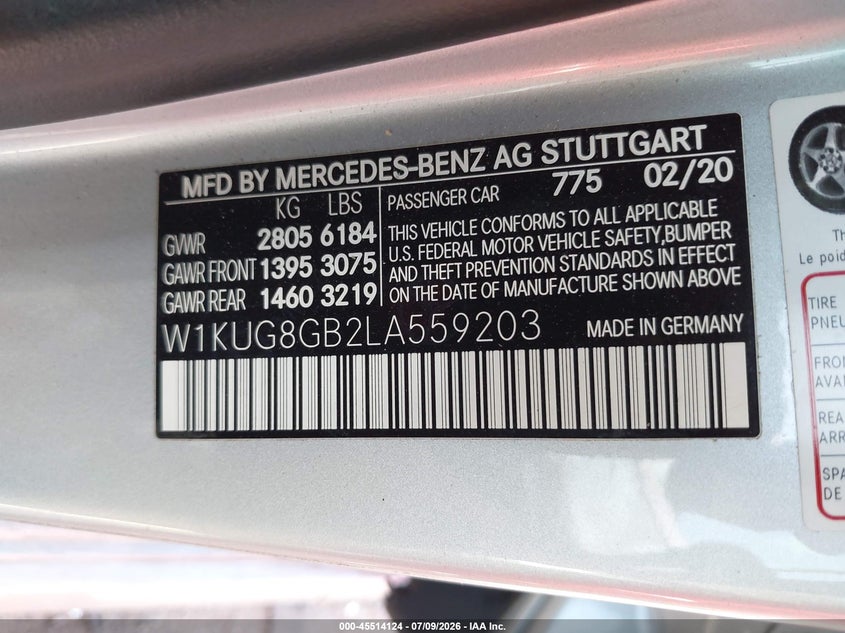 2020 Mercedes-Benz S 560 4Matic VIN: W1KUG8GB2LA559203 Lot: 45514124