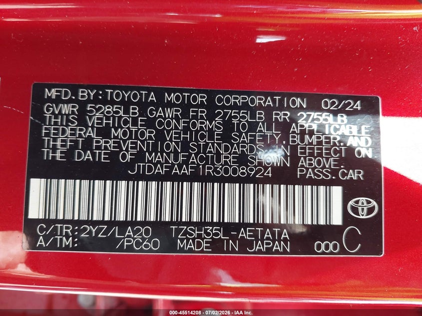 2024 Toyota Crown Platinum VIN: JTDAFAAF1R3008924 Lot: 45514208