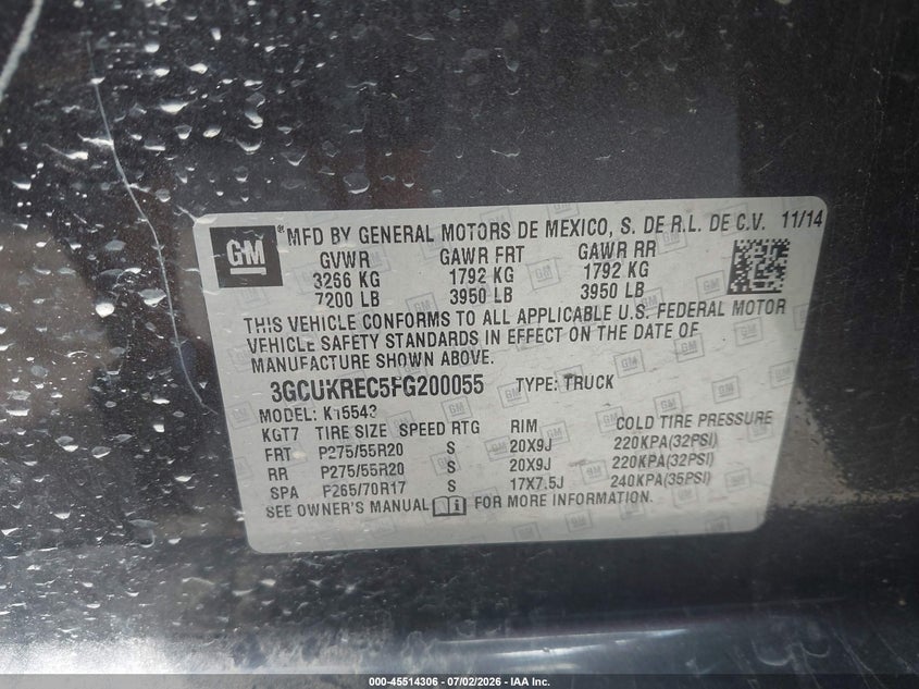 2015 CHEVROLET SILVERADO TRUCK 5.3L V-8 DI, VVT, 355HP
