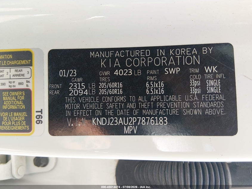 KIA SOUL 2023 VIN KNDJ23AU2P7876183