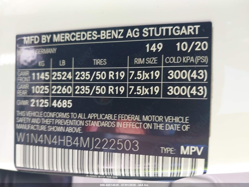 2021 Mercedes-Benz Gla 250 4Matic VIN: W1N4N4HB4MJ222503 Lot: 45514529