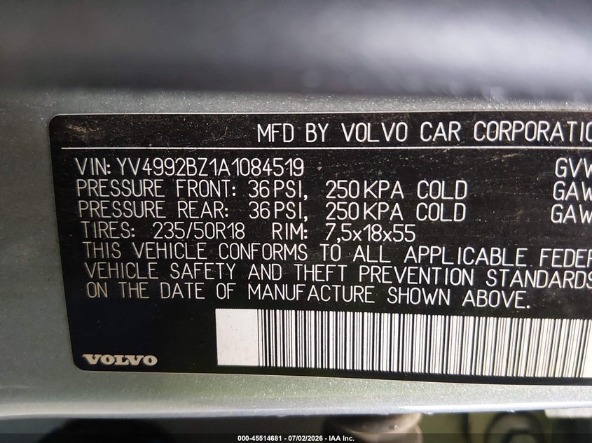 2010 Volvo Xc70 T6 VIN: YV4992BZ1A1084519 Lot: 45514681