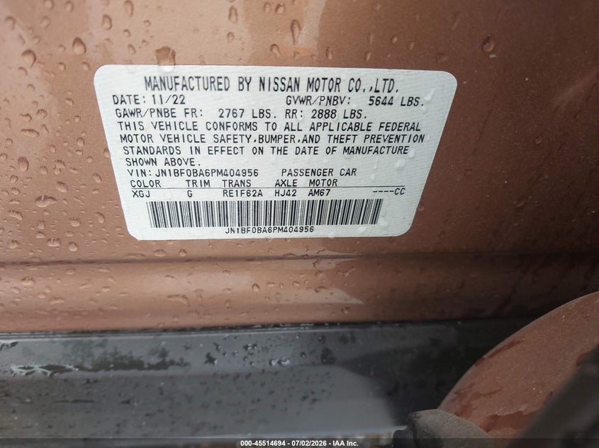 2023 Nissan Ariya Premiere VIN: JN1BF0BA6PM404956 Lot: 45514694