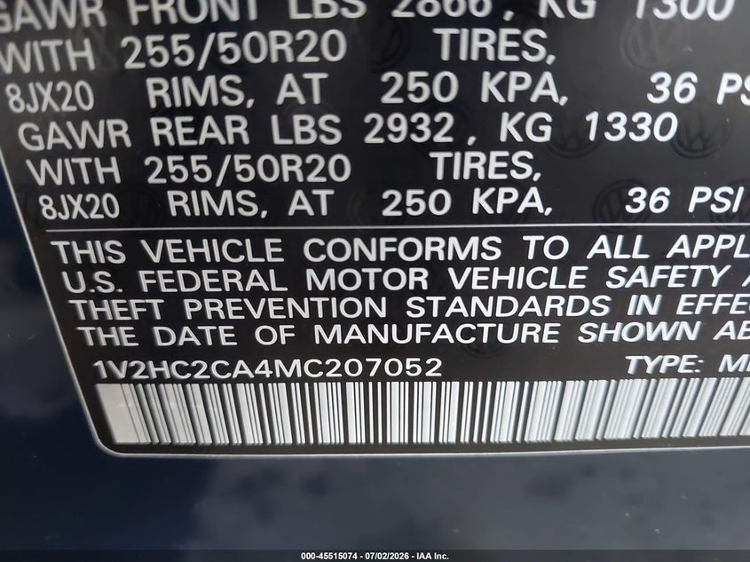 2021 Volkswagen Atlas Cross Sport 2.0T Se W/Technology VIN: 1V2HC2CA4MC207052 Lot: 45515074