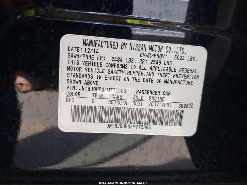 2015 Infiniti Qx50 Journey VIN: JN1BJ0HR0FM772365 Lot: 45515129