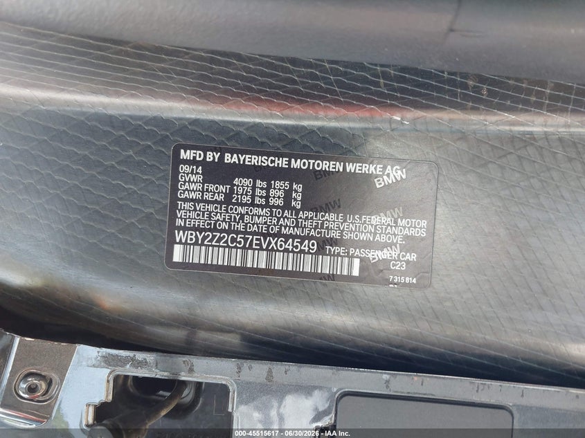 2014 BMW I8 VIN: WBY2Z2C57EVX64549 Lot: 45515617
