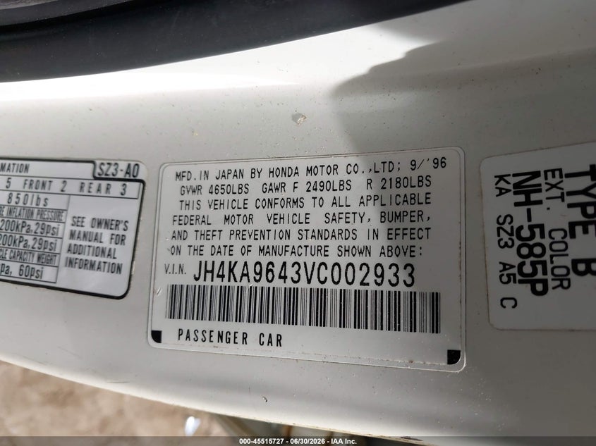 1997 Acura Rl 3.5 VIN: JH4KA9643VC002933 Lot: 45515727