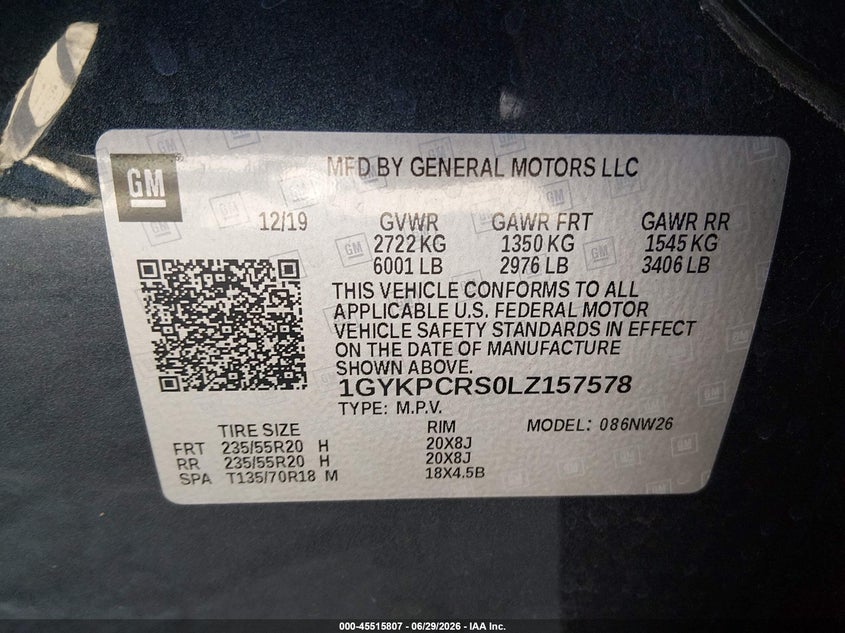 2020 Cadillac Xt6 Fwd Premium Luxury VIN: 1GYKPCRS0LZ157578 Lot: 45515807
