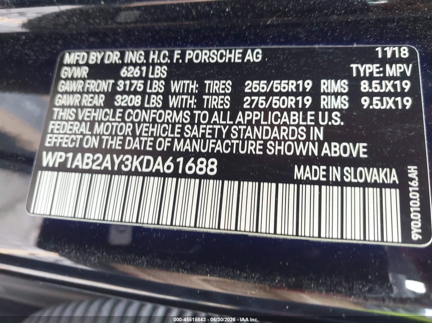 2019 Porsche Cayenne S VIN: WP1AB2AY3KDA61688 Lot: 45515843