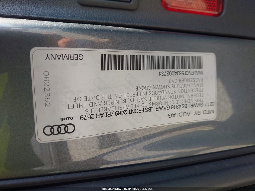 2018 Audi A5 2.0T Premium VIN: WAUFNCF58JA002734 Lot: 45516457