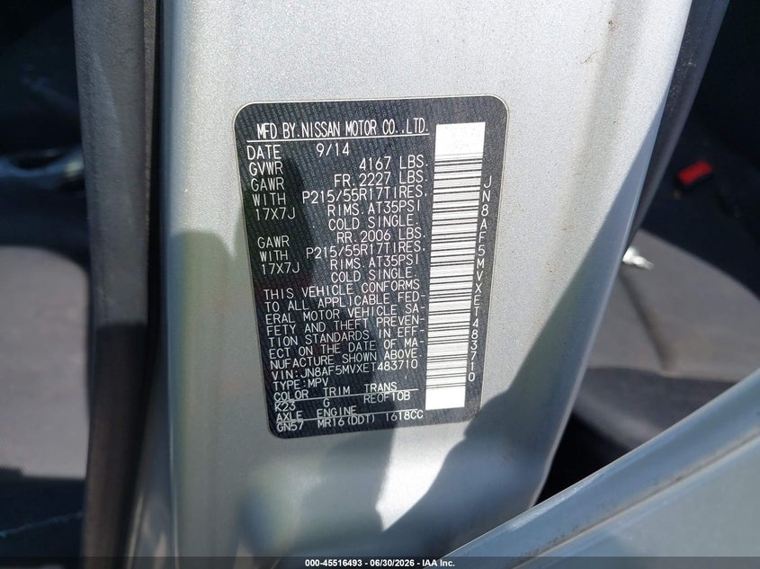 2014 Nissan Juke S VIN: JN8AF5MVXET483710 Lot: 45516493