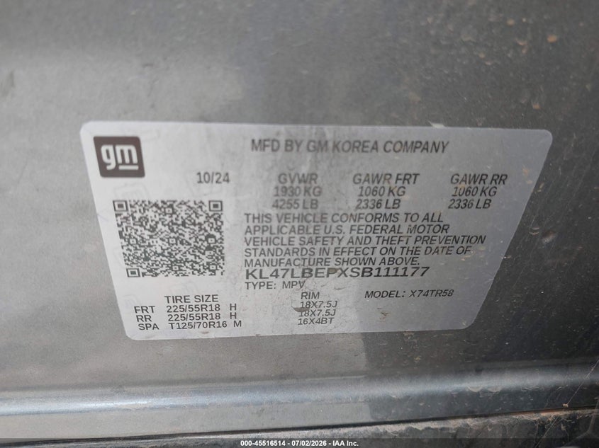 2025 Buick Envista Sport Touring Fwd VIN: KL47LBEPXSB111177 Lot: 45516514