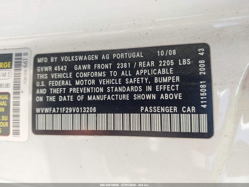 2009 Volkswagen Eos Lux VIN: WVWFA71F29V013206 Lot: 45516556