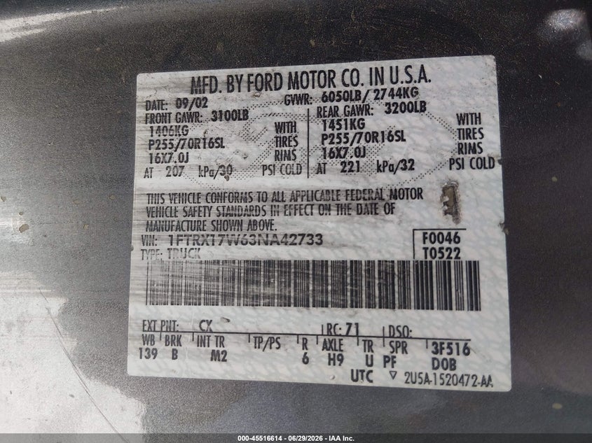 2003 FORD F-150 TRUCK 4.6L V-8 231HP
