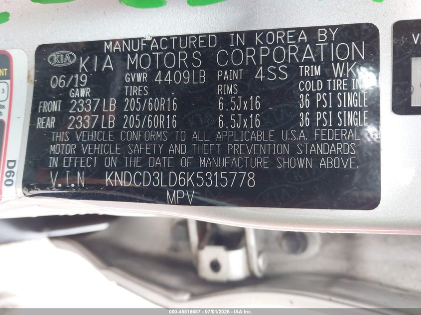 2019 Kia Niro Plug-In Hybrid Ex VIN: KNDCD3LD6K5315778 Lot: 45516687