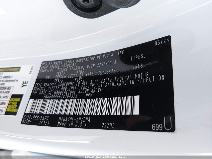 2026 Toyota Corolla Cross Xle VIN: 7MUDAAAG6TV204325 Lot: 45516748