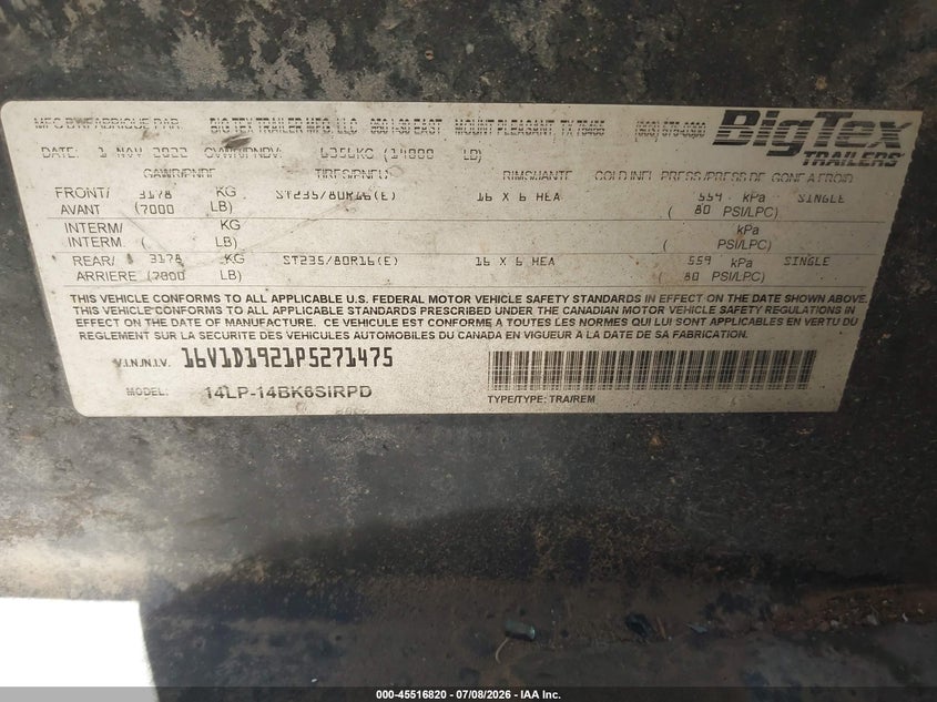 2023 BIG TEX TRAILER CO INC UNKNOWN auction photo 8