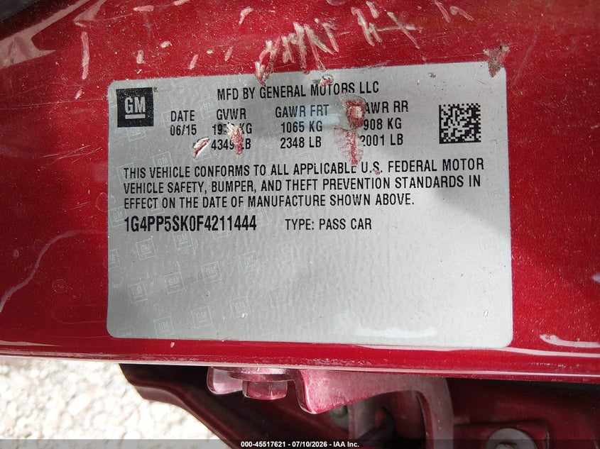 2015 Buick Verano VIN: 1G4PP5SK0F4211444 Lot: 45517621