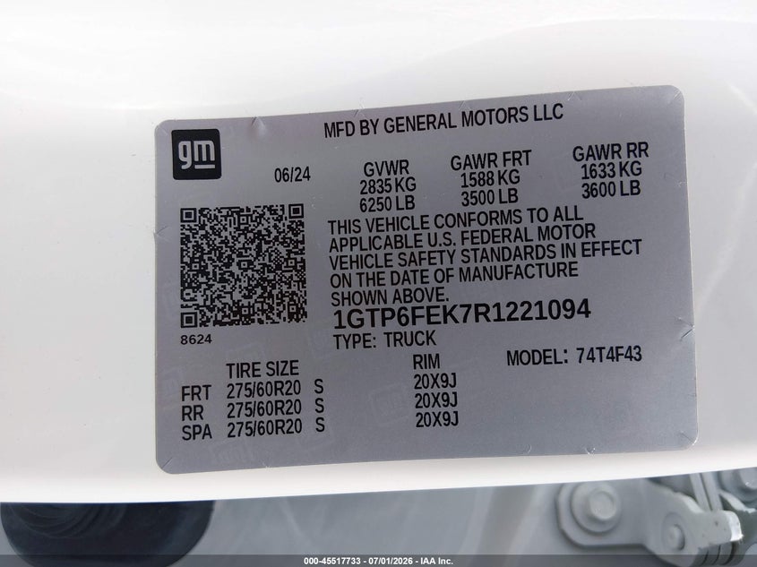 2024 GMC Canyon 4Wd Denali VIN: 1GTP6FEK7R1221094 Lot: 45517733