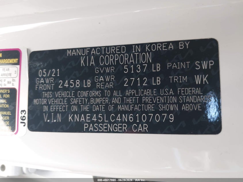 2022 Kia Stinger Gt1 VIN: KNAE45LC4N6107079 Lot: 45517865