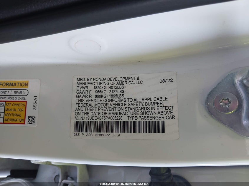 2023 Acura Integra A-Spec Technology VIN: 19UDE4G75PA005228 Lot: 45518112