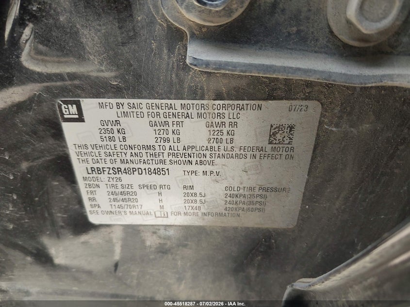 2023 Buick Envision Avenir Awd VIN: LRBFZSR48PD184851 Lot: 45518287