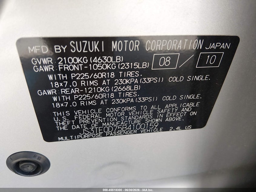 2011 Suzuki Grand Vitara Limited VIN: JS3TE0D75B4100159 Lot: 45518300