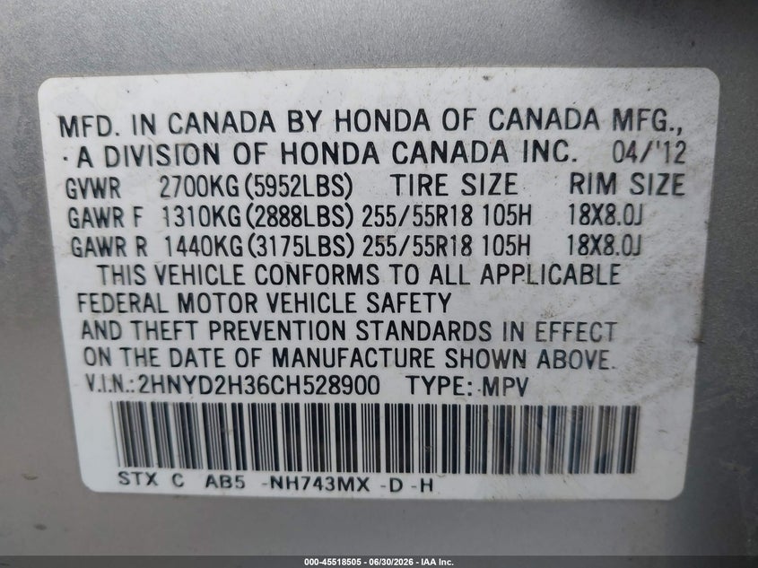 2012 ACURA MDX SPORT UTILITY VEHICLE 3.7L V-6 VVT, 300HP