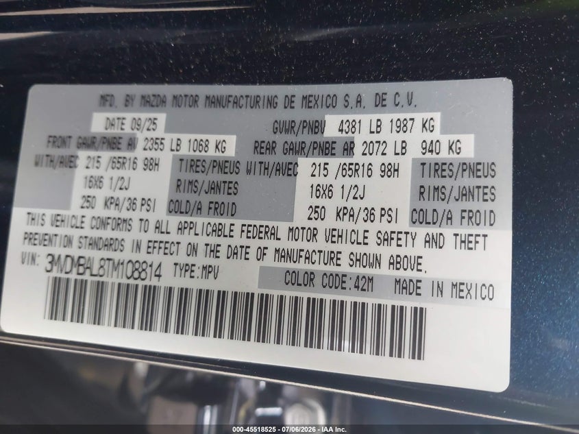 2026 Mazda Cx-30 2.5 S VIN: 3MVDMBAL8TM108814 Lot: 45518525