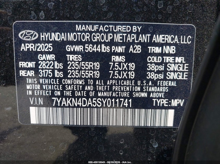 2025 Hyundai Ioniq 5 Sel VIN: 7YAKN4DA5SY011741 Lot: 45518549