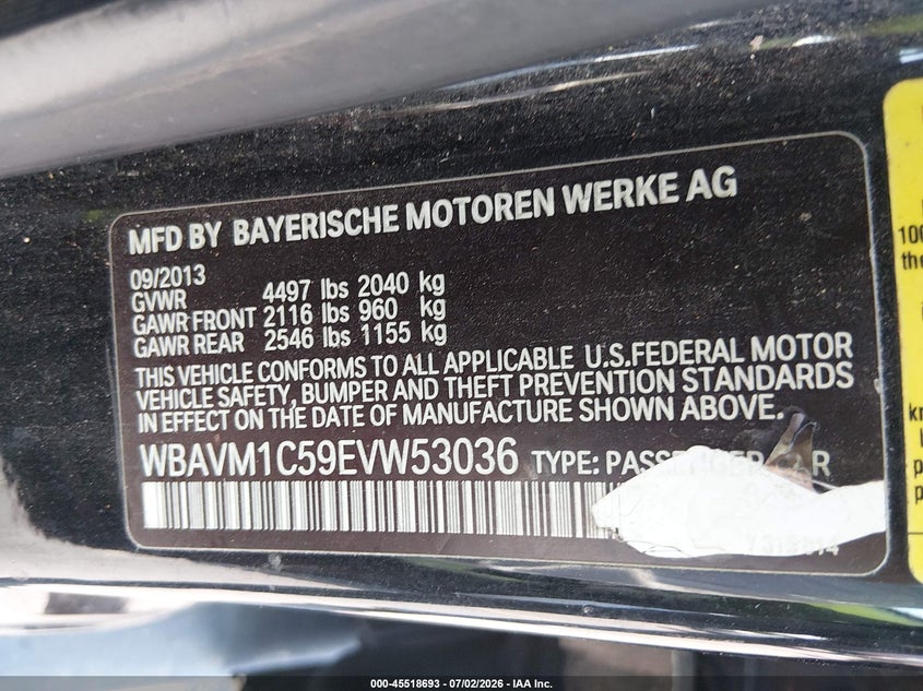 2014 BMW X1 Sdrive28I VIN: WBAVM1C59EVW53036 Lot: 45518693