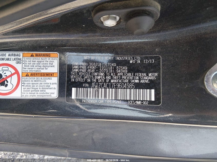 2014 Subaru Brz Limited VIN: JF1ZCAC17E9604985 Lot: 45518933