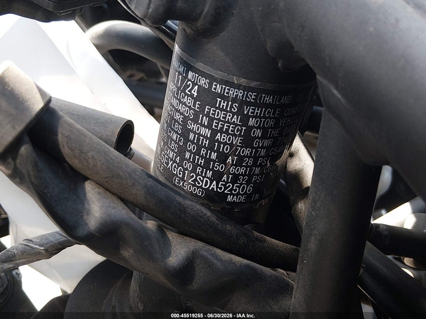 2025 Kawasaki Ex500 VIN: ML5EXGG12SDA52506 Lot: 45519255