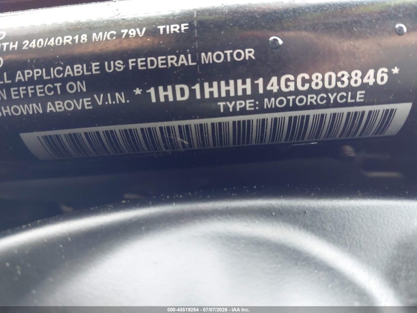 2016 Harley-Davidson Vrscdx Night Rod Special VIN: 1HD1HHH14GC803846 Lot: 45519284