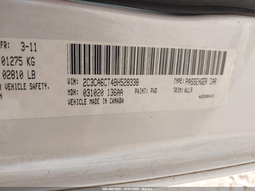 2011 Chrysler 300C VIN: 2C3CA6CT4BH528338 Lot: 45519297