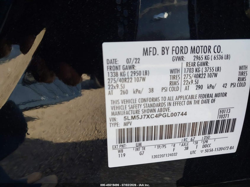 2023 Lincoln Aviator Reserve VIN: 5LM5J7XC4PGL00744 Lot: 45519496