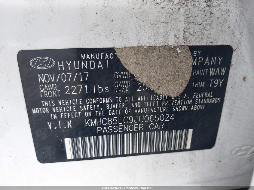 2018 Hyundai Ioniq Hybrid Limited VIN: KMHC85LC9JU065024 Lot: 45519551
