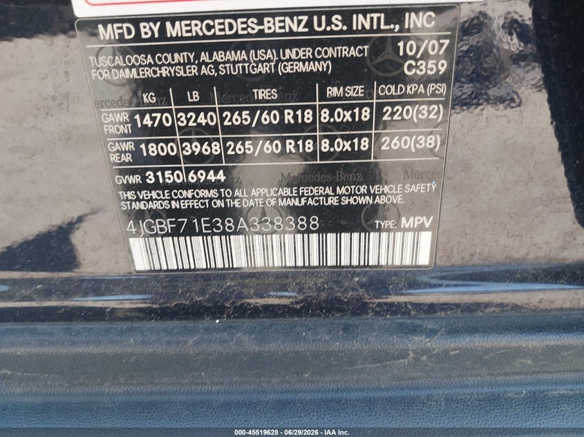 2008 Mercedes-Benz Gl-Class 4.6L VIN: 4JGBF71E38A338388 Lot: 45519628