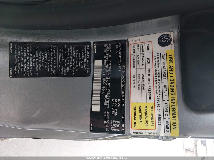 2013 Volvo C70 T5 VIN: YV1672MC7DJ142779 Lot: 45519797