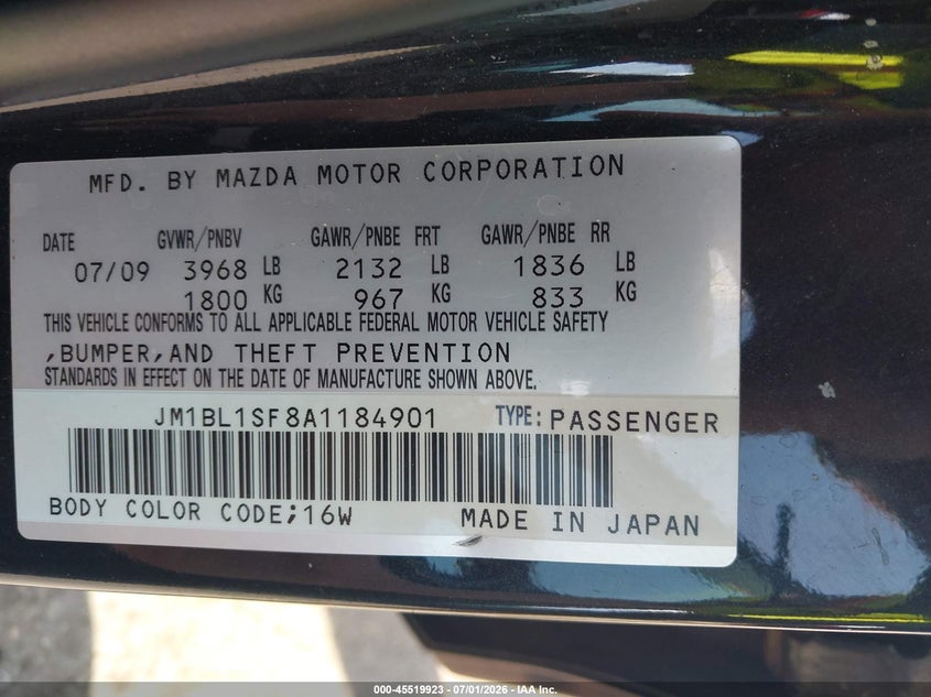 2010 MAZDA 3 SEDAN 2.0L I-4 DOHC, 144HP