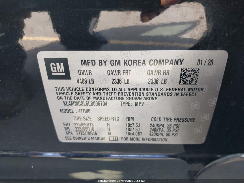 2020 Buick Encore Gx Awd Preferred VIN: KL4MMCSL6LB096704 Lot: 45519993