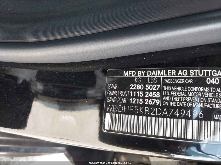 2013 Mercedes-Benz E 350 VIN: WDDHF5KB2DA749496 Lot: 45520208