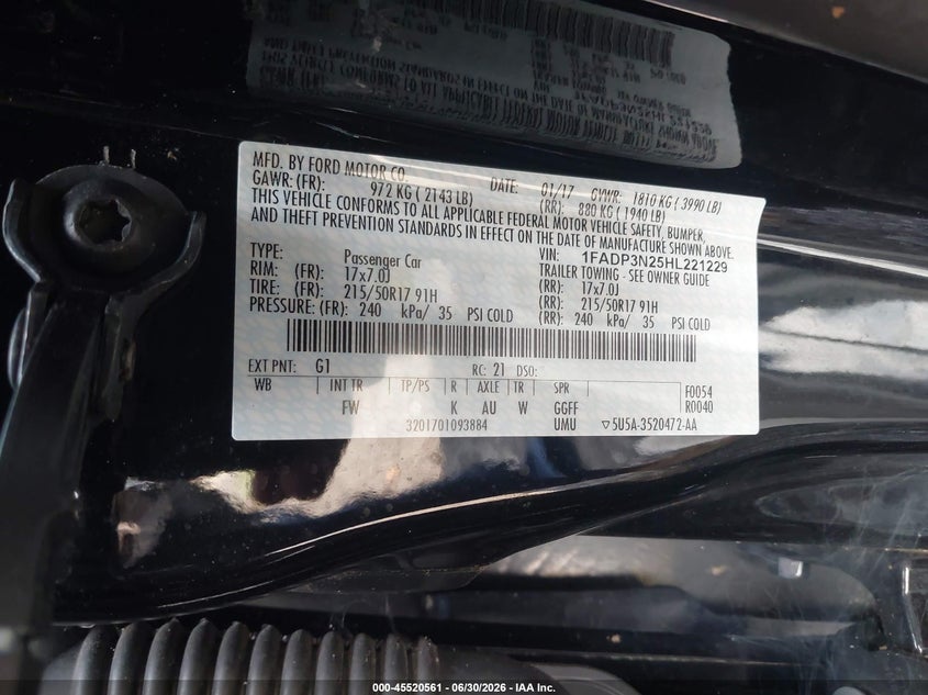 VIN 1FADP3N25HL221229 2017 FORD FOCUS TITANIUM