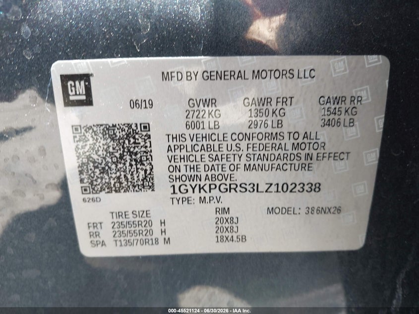 2020 Cadillac Xt6 Awd Sport VIN: 1GYKPGRS3LZ102338 Lot: 45521124
