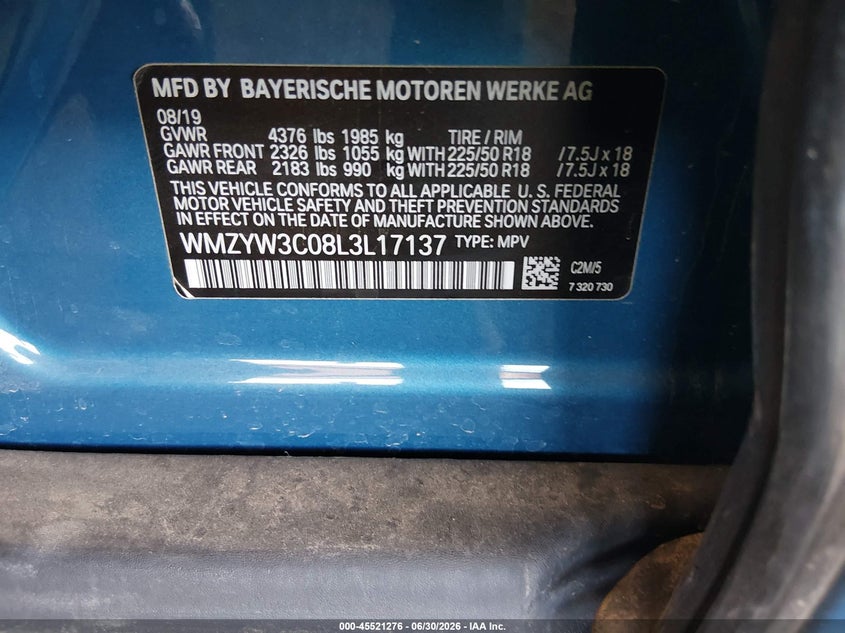 2020 Mini Countryman Cooper VIN: WMZYW3C08L3L17137 Lot: 45521276