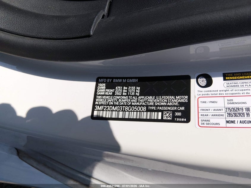 2026 BMW M2 VIN: 3MF23DM03T8G05008 Lot: 45521296