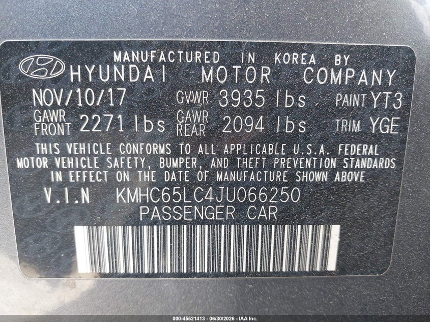 2018 Hyundai Ioniq Hybrid Blue VIN: KMHC65LC4JU066250 Lot: 45521413