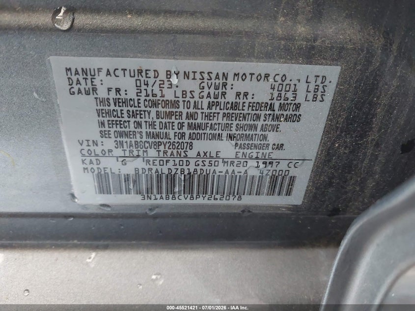 2023 NISSAN SENTRA SEDAN 2.0L I-4 DI, DOHC, VVT, 149HP