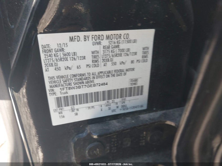 2016 Ford F-350 Lariat/Xl/Xlt VIN: 1FT8W3BT7GEB72484 Lot: 45521533