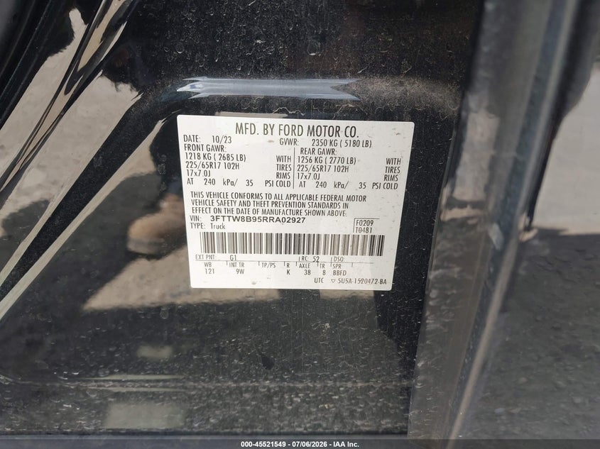 2024 Ford Maverick Xl VIN: 3FTTW8B95RRA02927 Lot: 45521549
